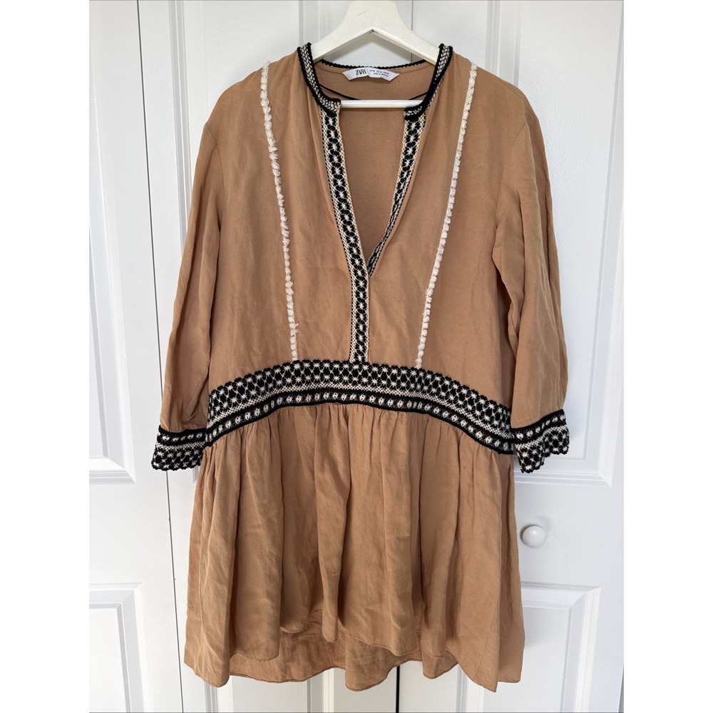 Zara Linen Short Tunic Dress Size M Oversized Boho Summer Vacation Resort